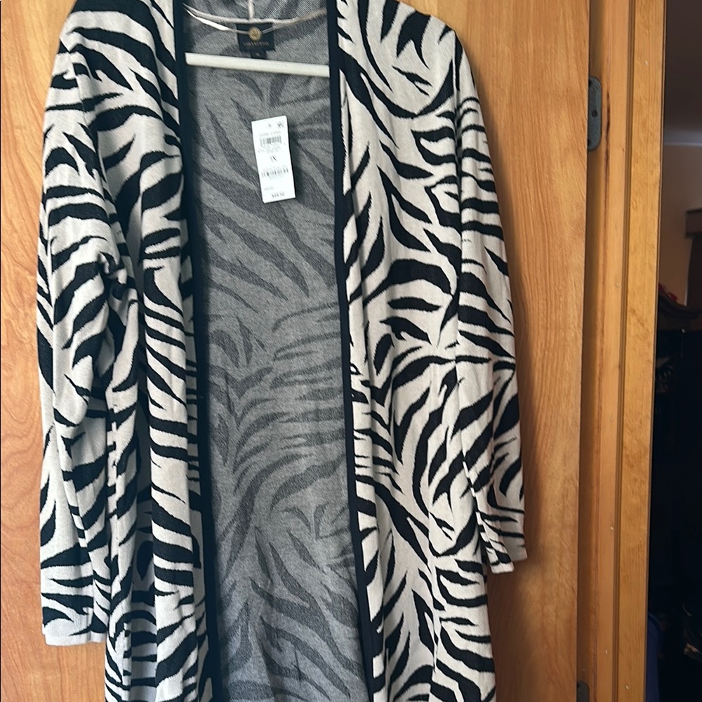 Zebra Print Open Front Cardigan